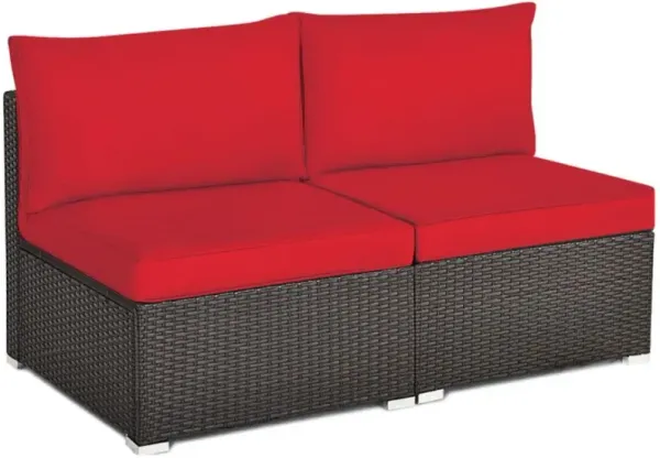 Hivvago 2 Pieces Patio Rattan Armless Sofa Set with 2 Cushions and 2 Pillows