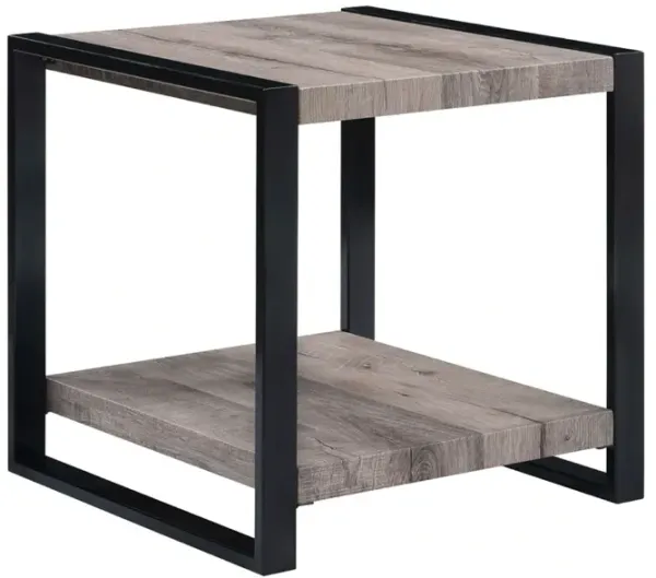 Mils Side End Table, 24 Inch, Gray Square Wood Top, Black Metal Legs