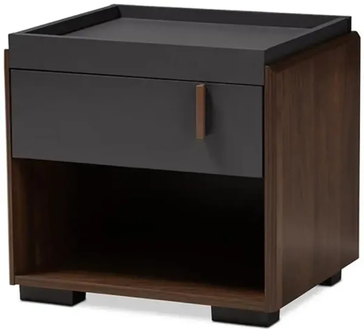 Two-Tone Gray and Walnut Finished Wood 1-Drawer Nightstand