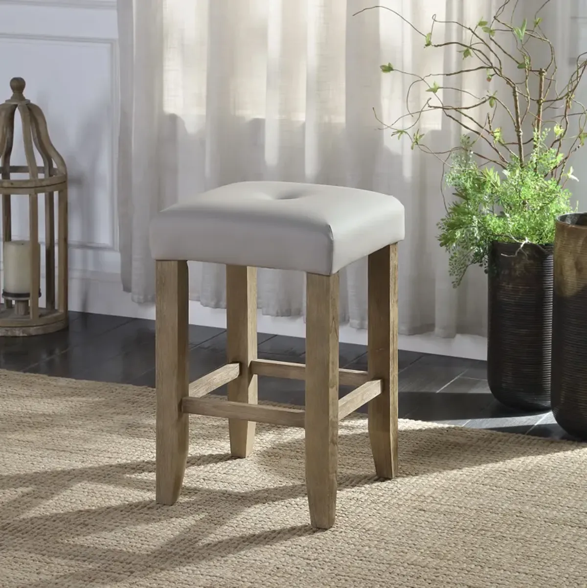 Charnell Counter Height Stool (Set-2) in Gary PU & Oak Finish