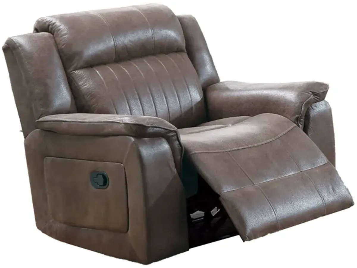 Fabric Manual Recliner Chair with Pillow Top Arms, Brown-Benzara