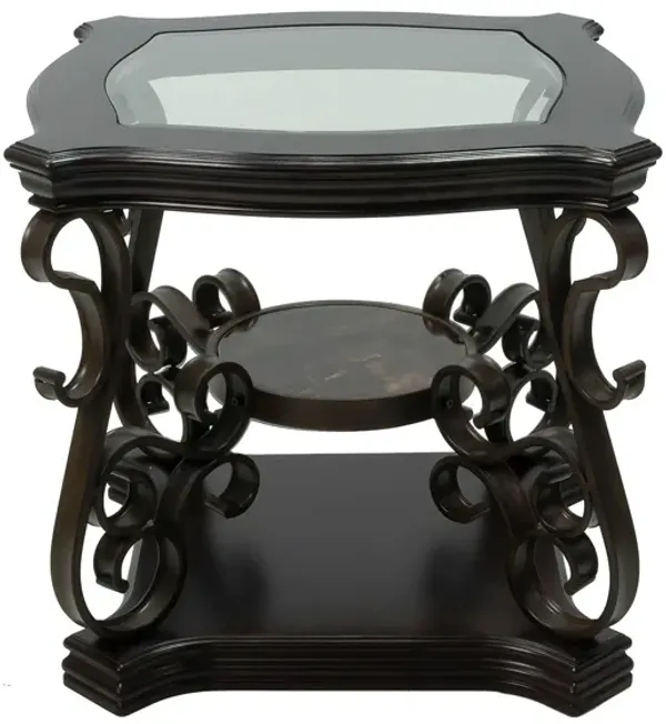 Hivvago End Table Glass Table Top  Table with Powder Finish Metal Legs