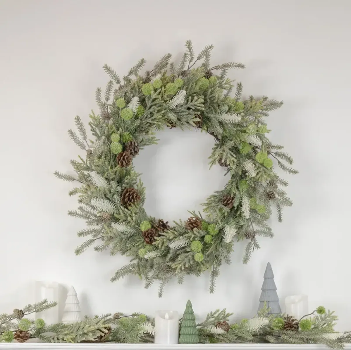 Frosted Pine and Pinecone Christmas Wreath  30-Inch  Unlit