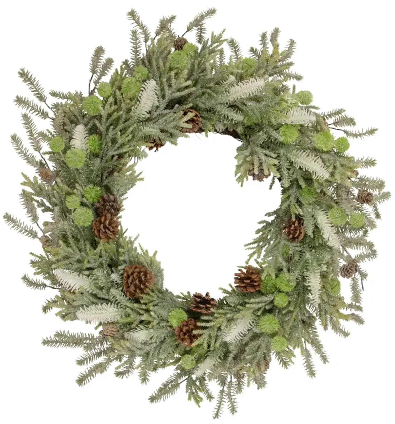 Frosted Pine and Pinecone Christmas Wreath  30-Inch  Unlit