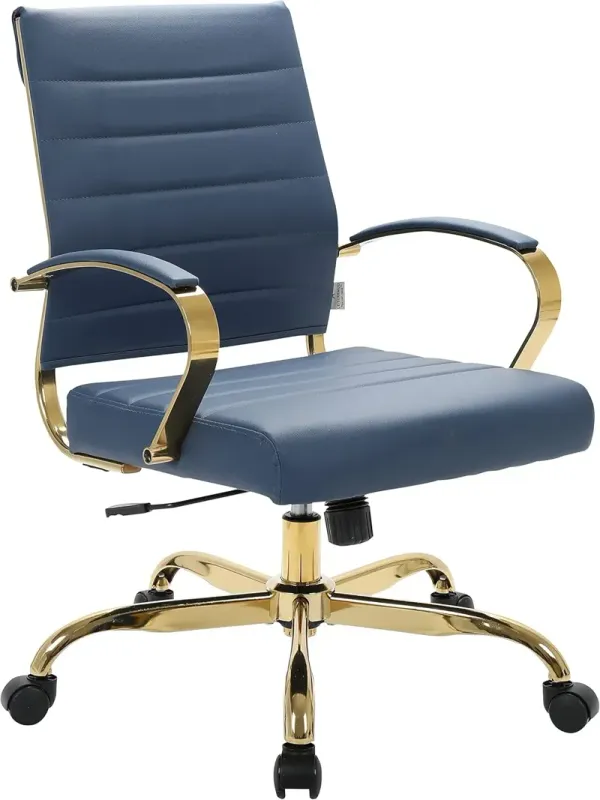 LeisureMod Benmar Home Leather Office Chair With Gold Frame