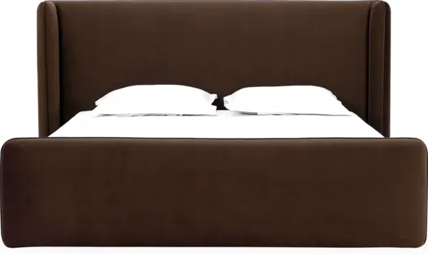 Bacall California King-size Velvet Upholstered Wingback Platform Bed in Cola