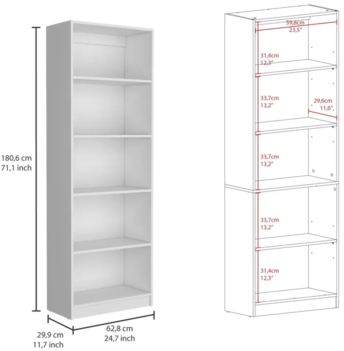 Olson 3 Piece Living Room Set With 3 Bookcases, White