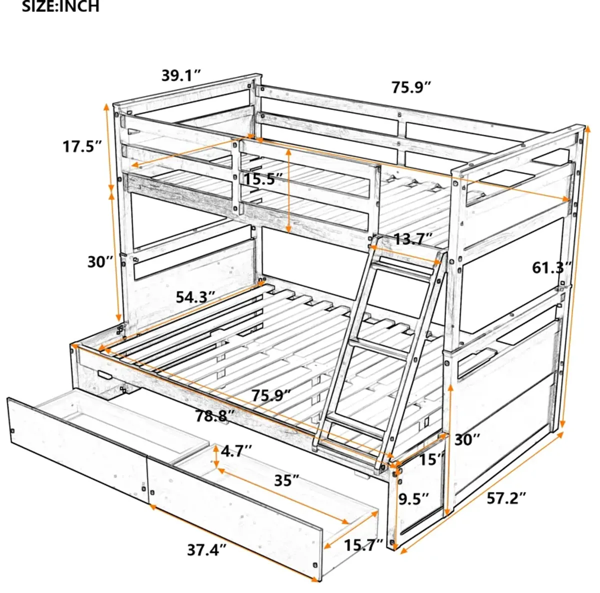 Merax Convertible Bunk Bed with 2 Storage Drawers