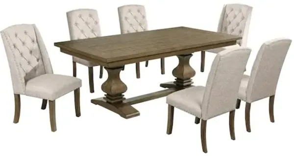 Best Quality Furniture 7 Piece Traditional Dining Set With Beige Side Chairs