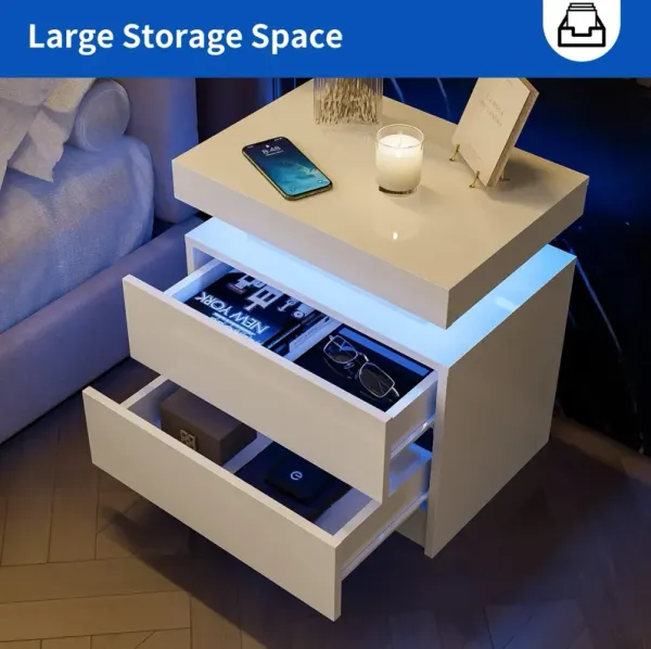 Streamdale Adjustable LED Nightstand with Shelf and Drawers