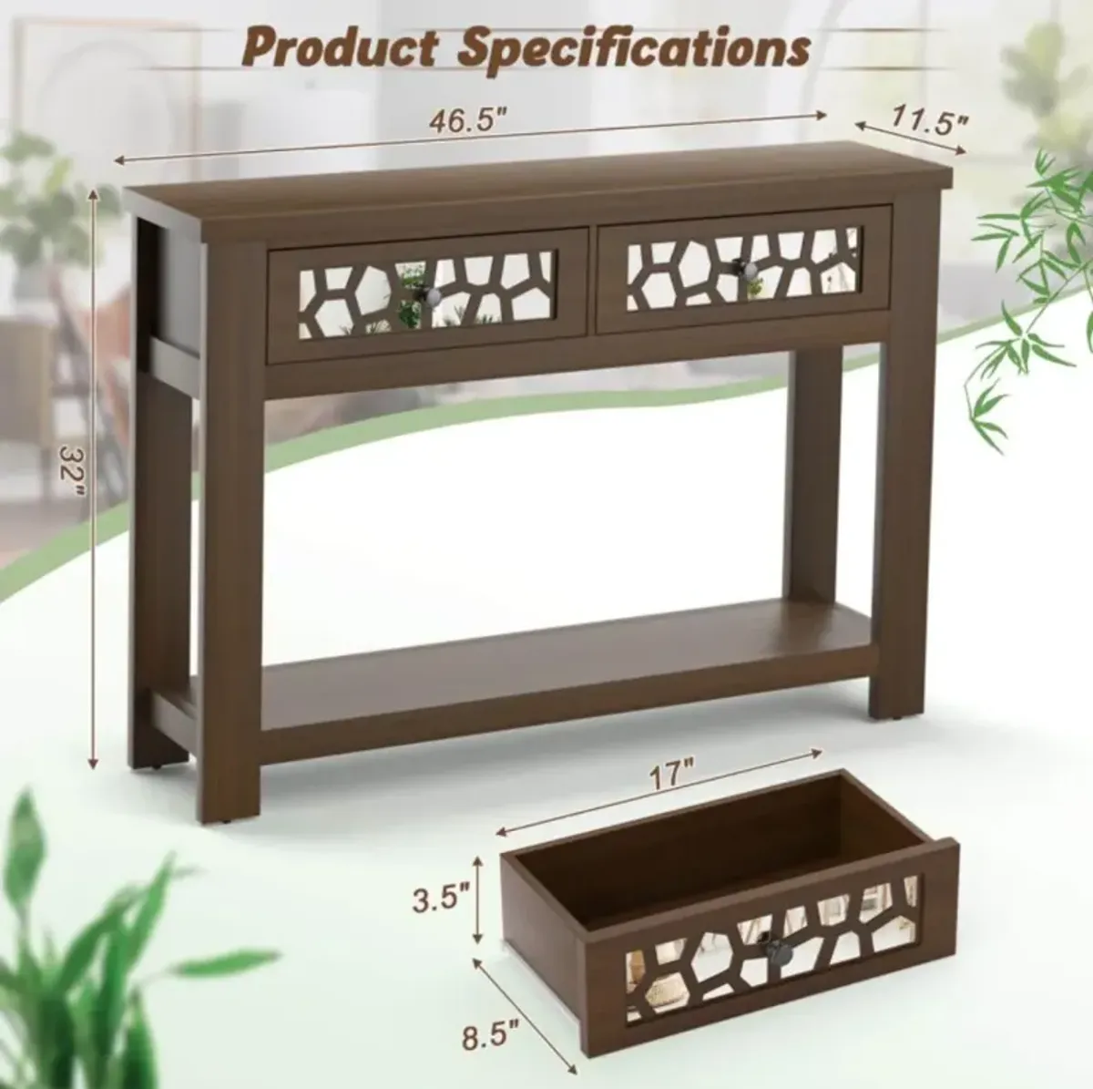 Hivvago 2-Tier Console Table with Drawers and Open Storage Shelf