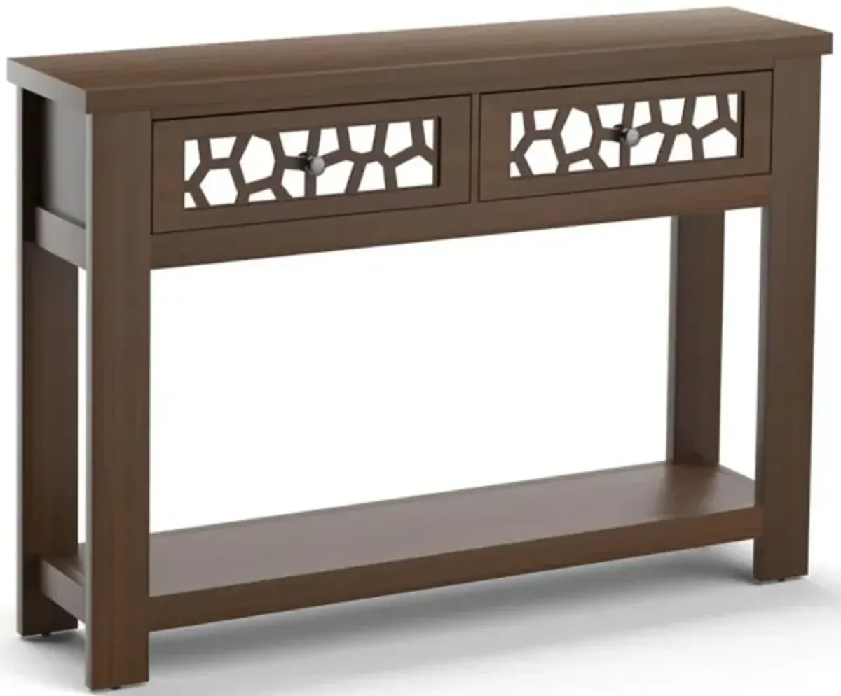 Hivvago 2-Tier Console Table with Drawers and Open Storage Shelf