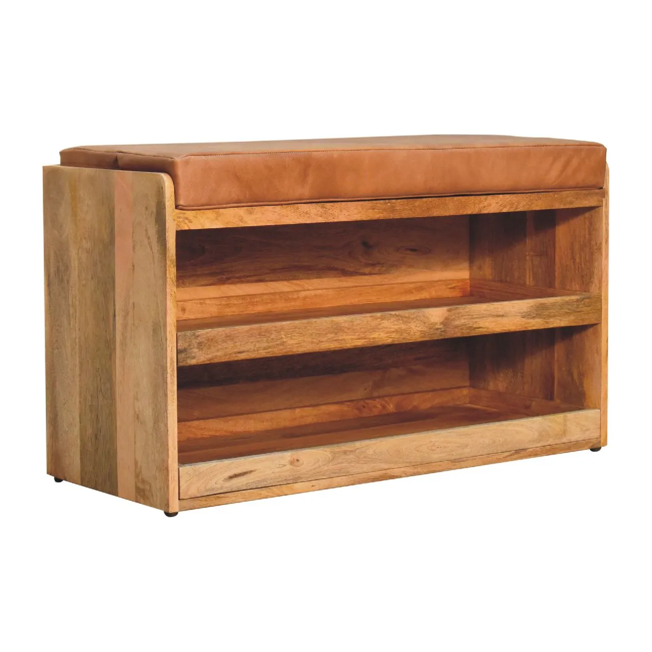 Artisan Furniture Buffalo Hide Pull out Oak-ish  Solid Wood Shoe Storage Bench