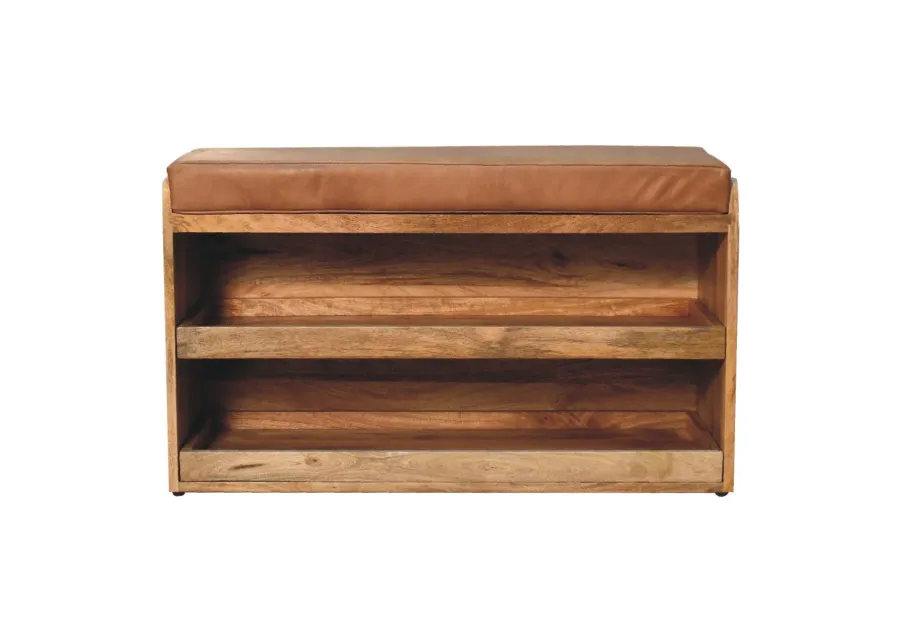 Artisan Furniture Buffalo Hide Pull out Oak-ish  Solid Wood Shoe Storage Bench