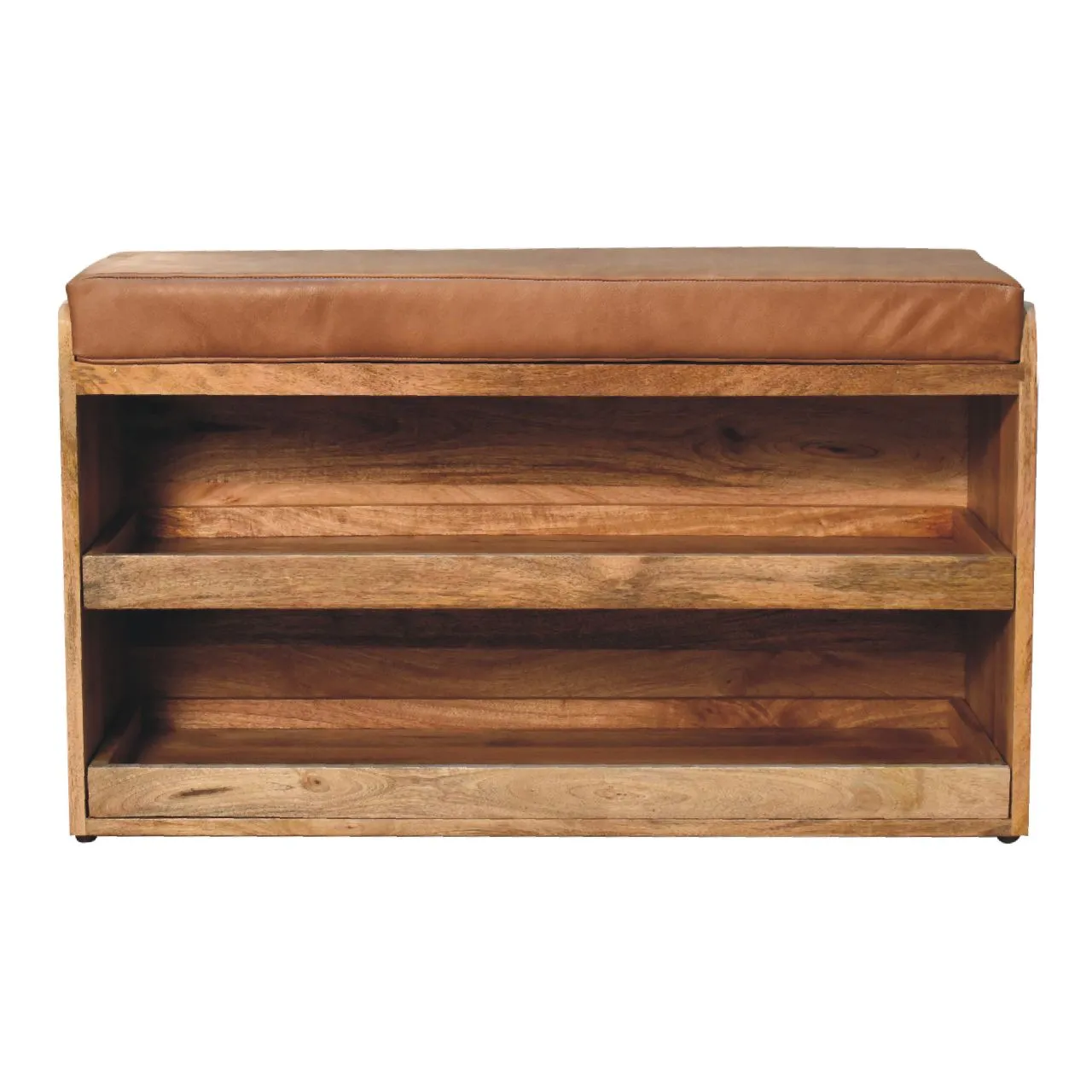 Artisan Furniture Buffalo Hide Pull out Oak-ish  Solid Wood Shoe Storage Bench