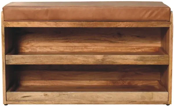 Artisan Furniture Buffalo Hide Pull out Oak-ish  Solid Wood Shoe Storage Bench