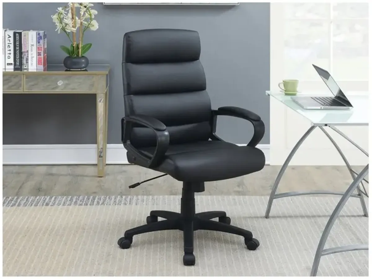 Black Faux Leather Cushioned Upholstered 1 Piece Office Chair Adjustable Height Desk Chair Relax