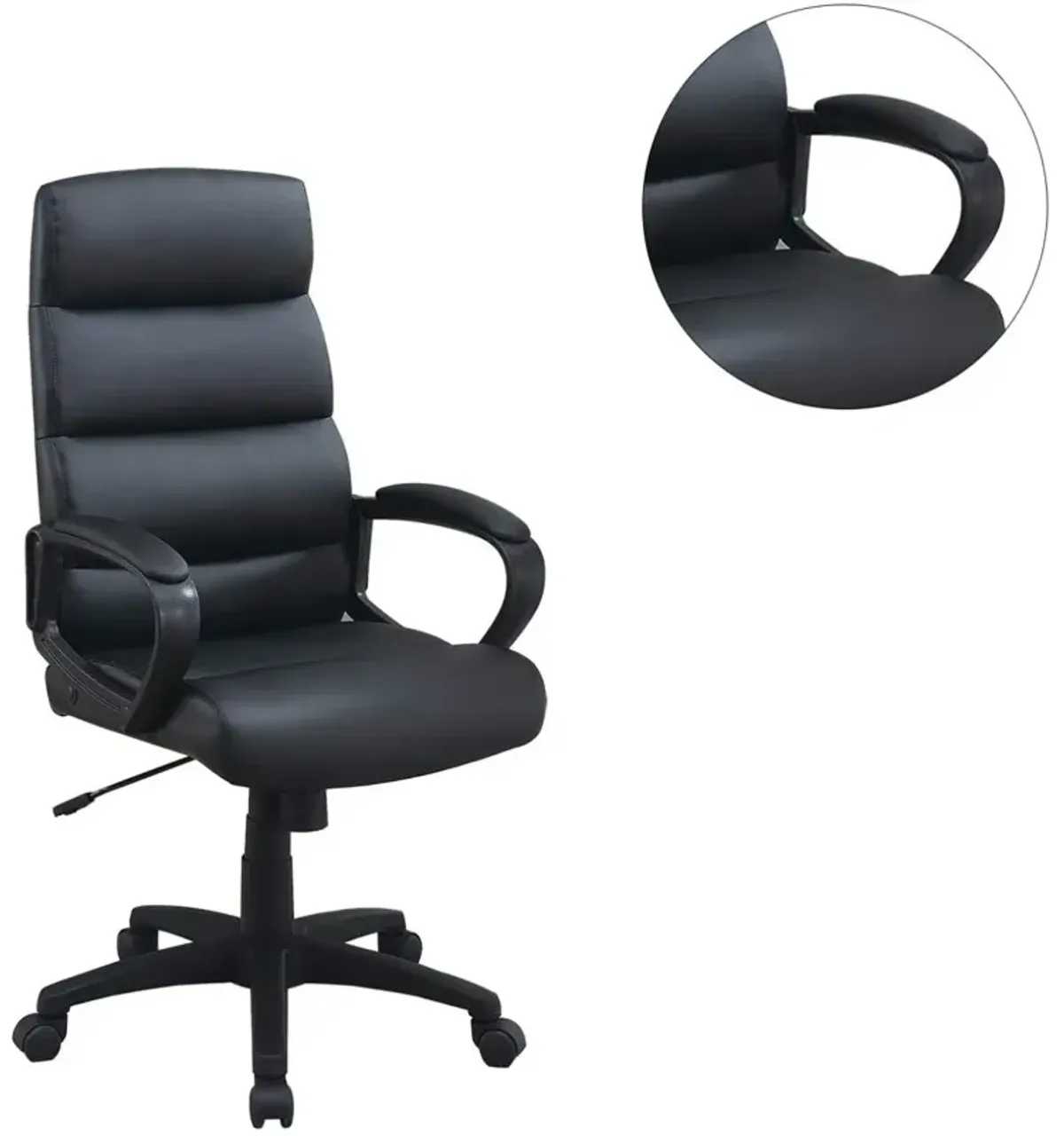 Black Faux Leather Cushioned Upholstered 1 Piece Office Chair Adjustable Height Desk Chair Relax