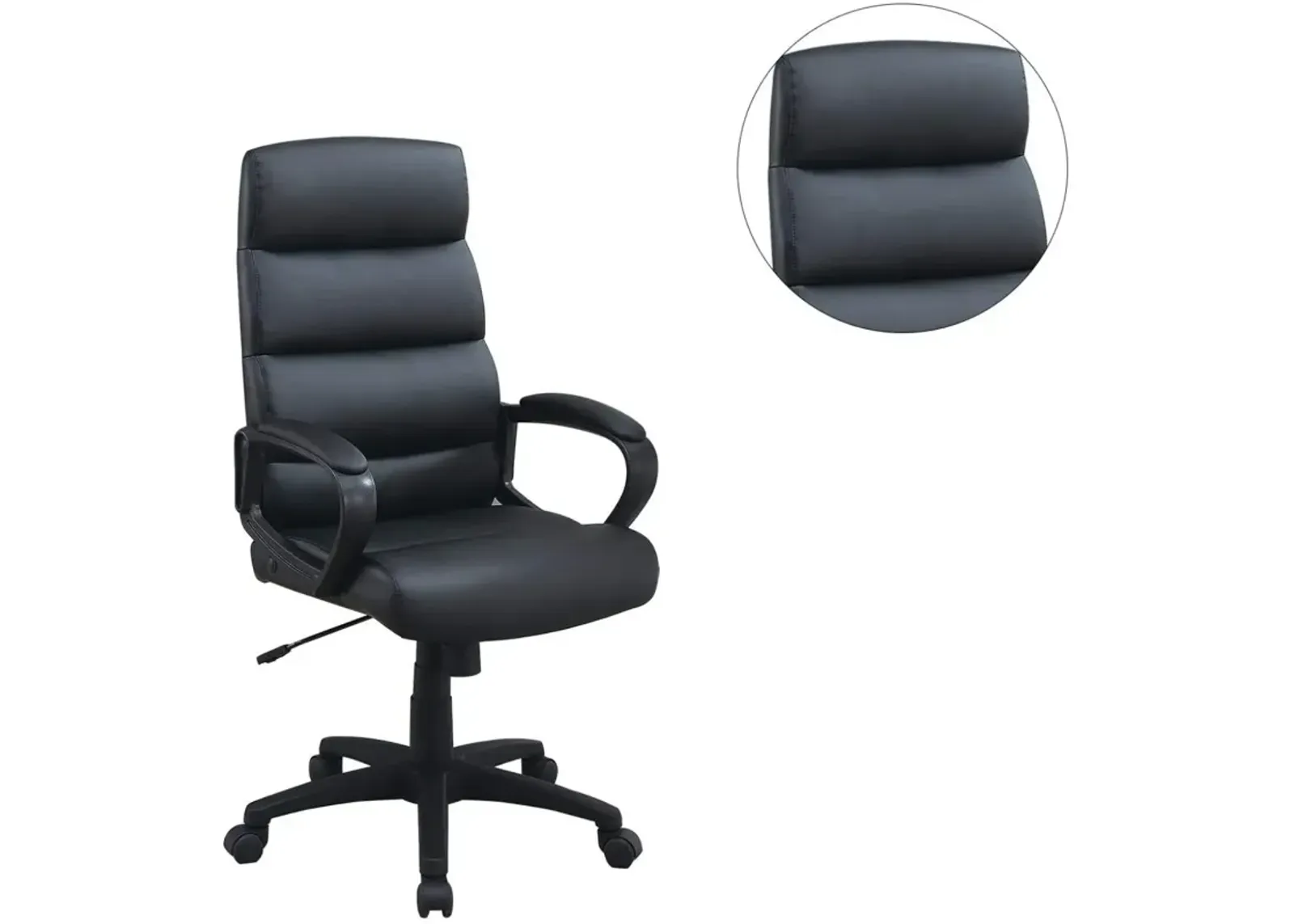 Black Faux Leather Cushioned Upholstered 1 Piece Office Chair Adjustable Height Desk Chair Relax