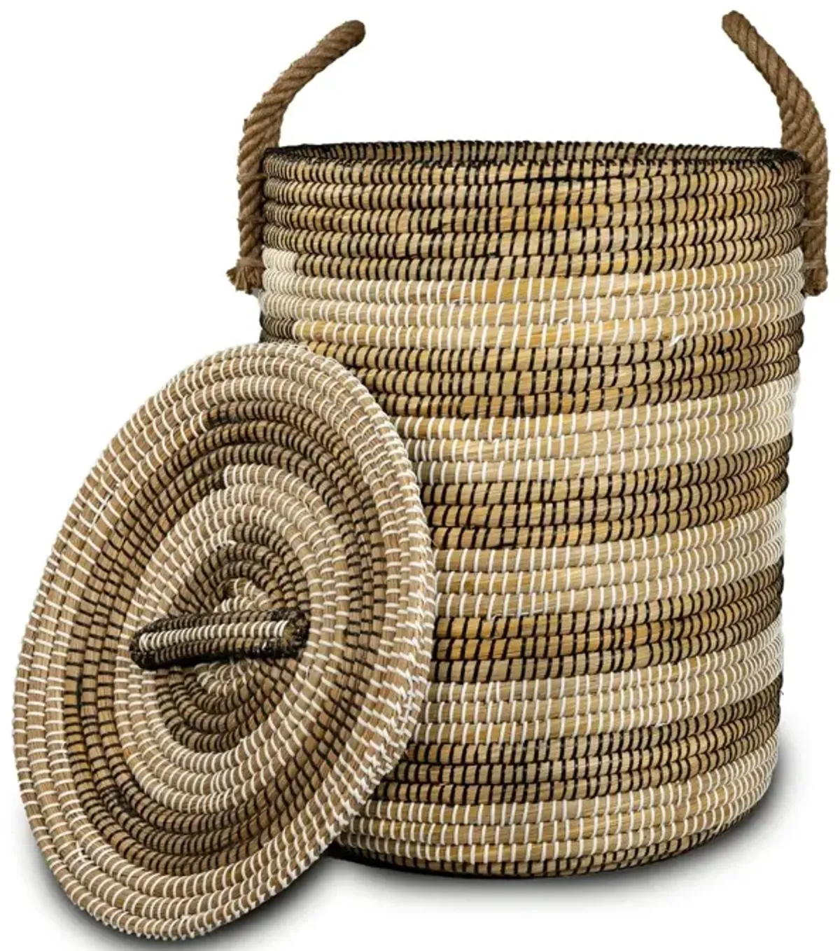 Kans Grass Cylindrical Laundry Basket with Handles & Lid