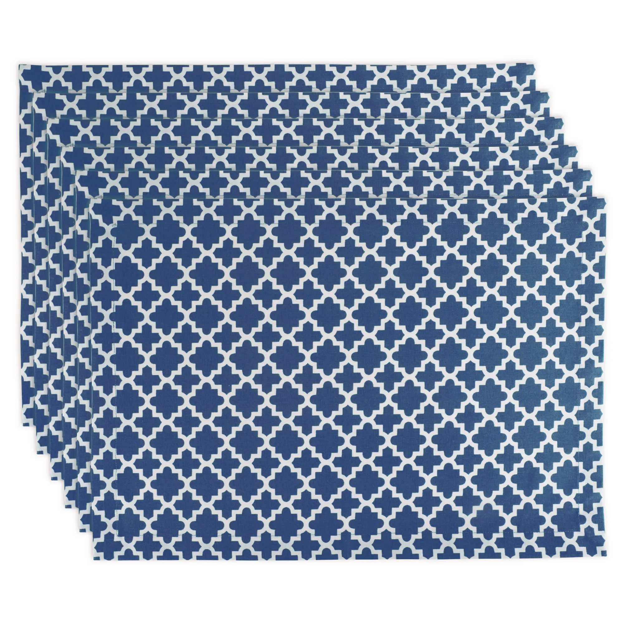 Set of 6 Nautical Blue and White Rectangular Lattice Placemats 19"