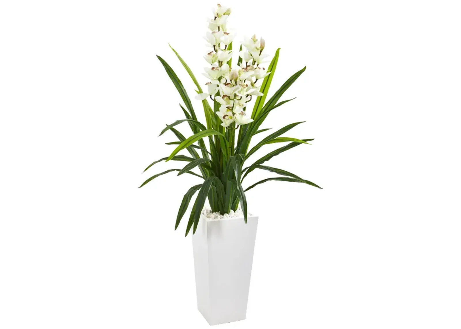 HomPlanti 4.5" Cymbidium Orchid Artificial Plant in White Tower Planter