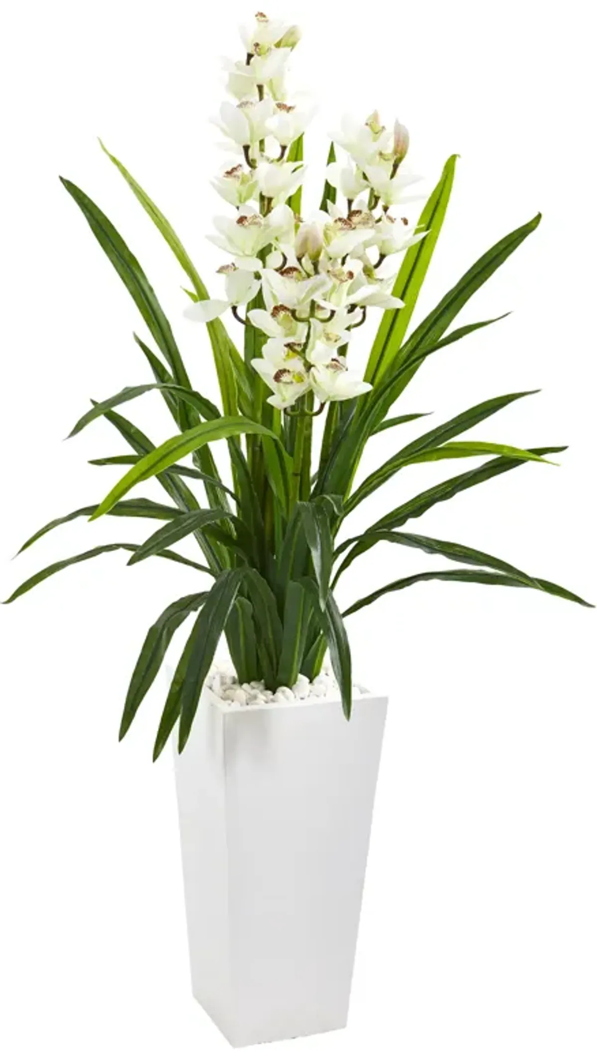 HomPlanti 4.5" Cymbidium Orchid Artificial Plant in White Tower Planter