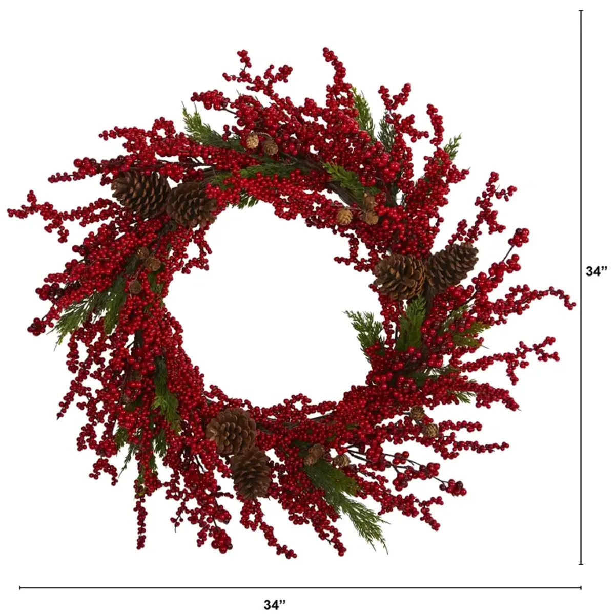 Hivvago 34" Cypress Artificial Wreath with Berries and Pine Cones