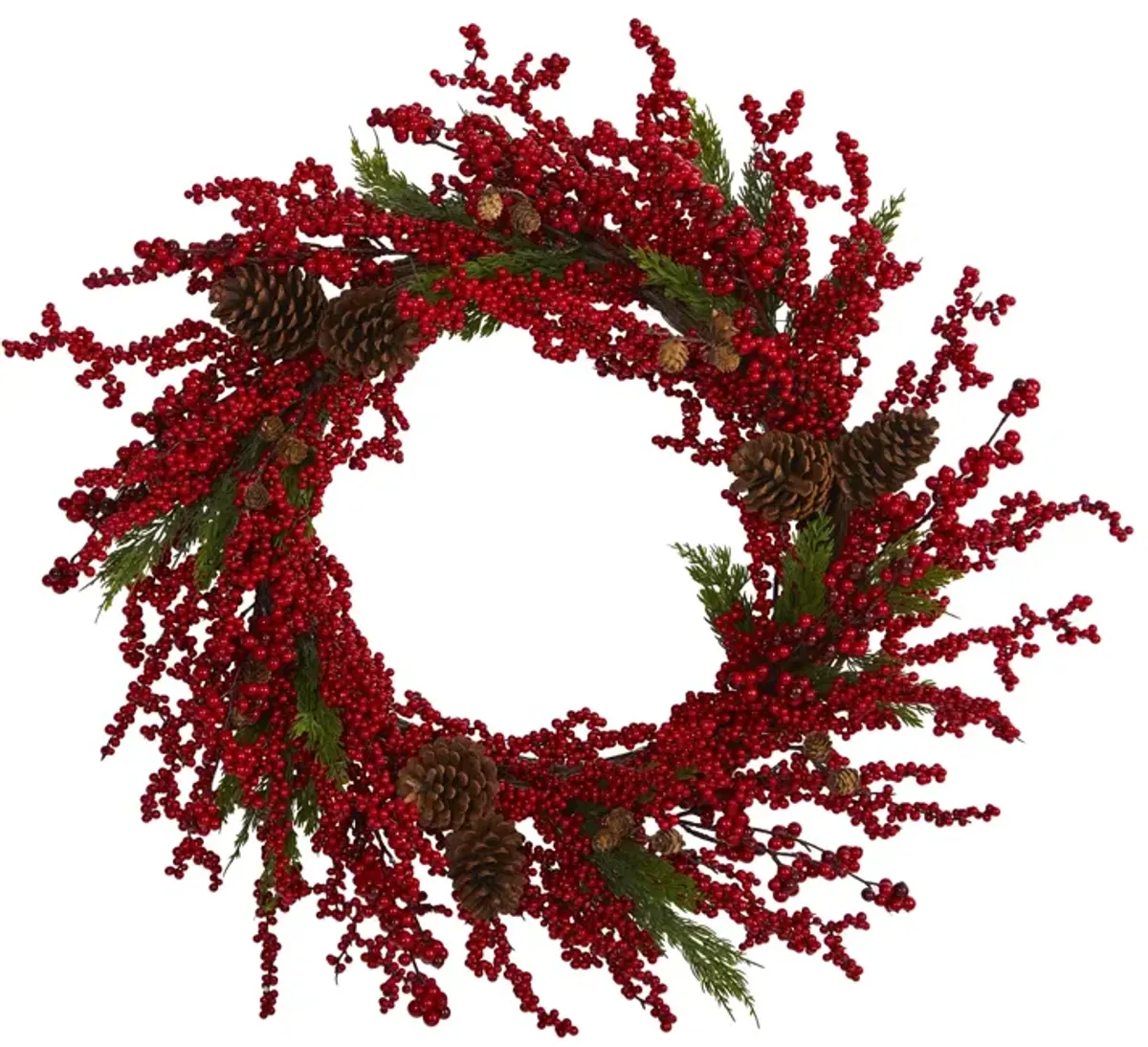 Hivvago 34" Cypress Artificial Wreath with Berries and Pine Cones