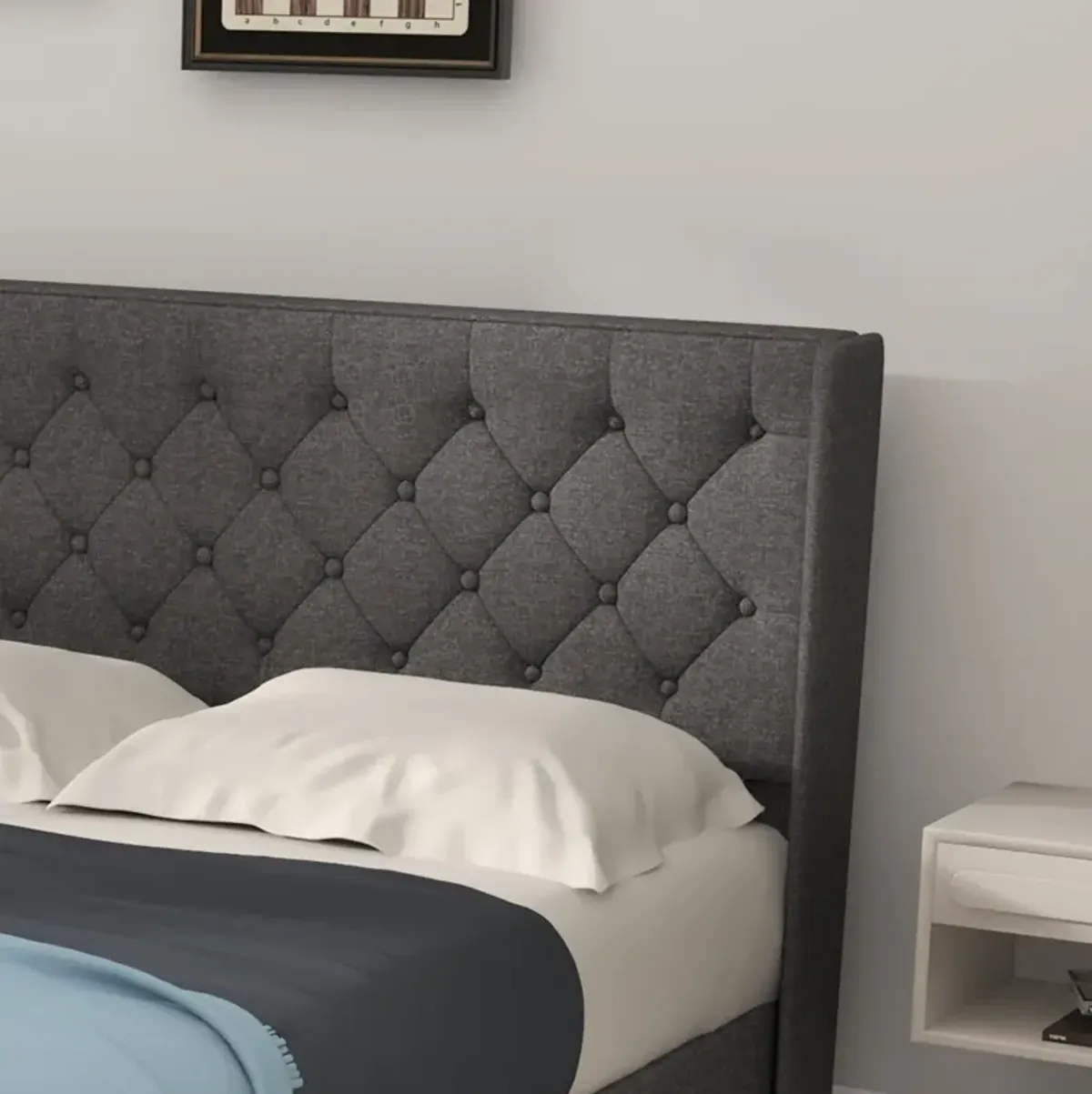 Upholstered Platform Bed with Button Tufted Headboard