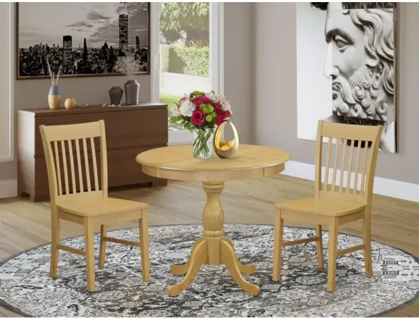 East West Furniture AMNF3-OAK-W 3 Pc Dining Room Table Set - 1 Modern Dining Room Table and 2 Oak Dining Chairs - Oak Finish