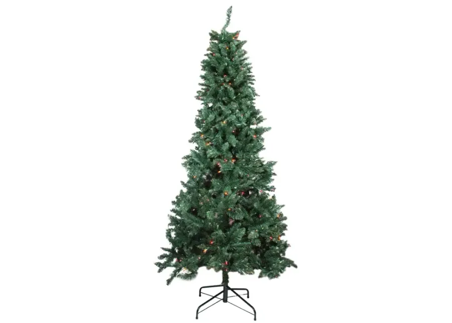 9' Pre-Lit Green Slim Pine Artificial Christmas Tree - Multicolor Lights