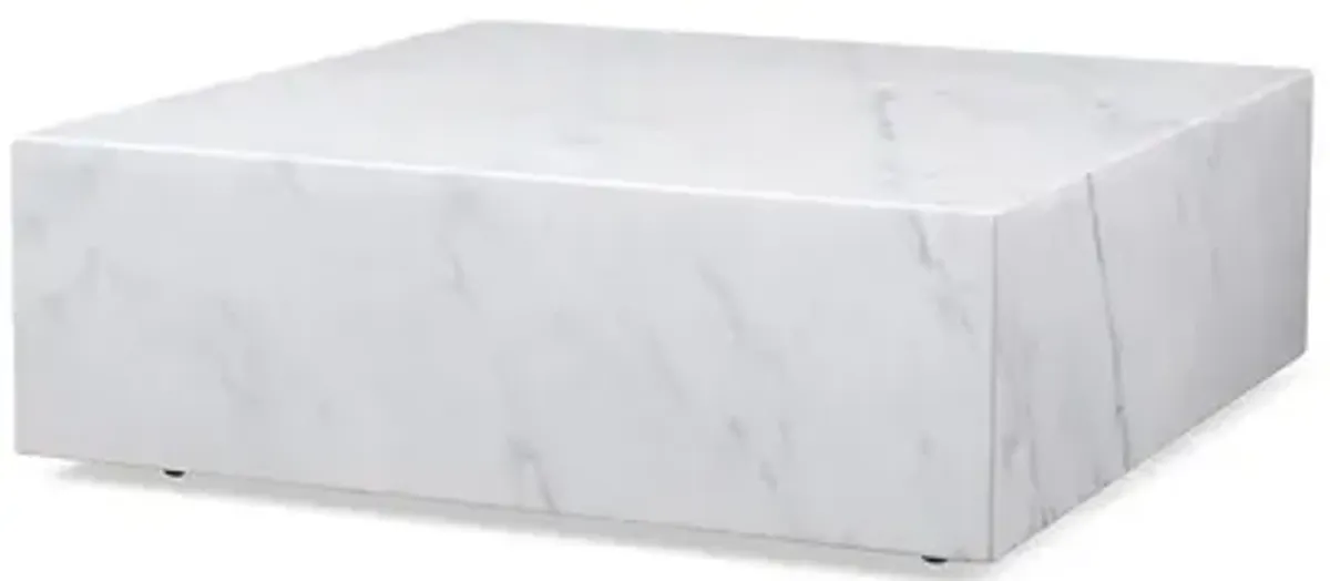 Cube Square Coffee table White Marble high gloss, with casters
