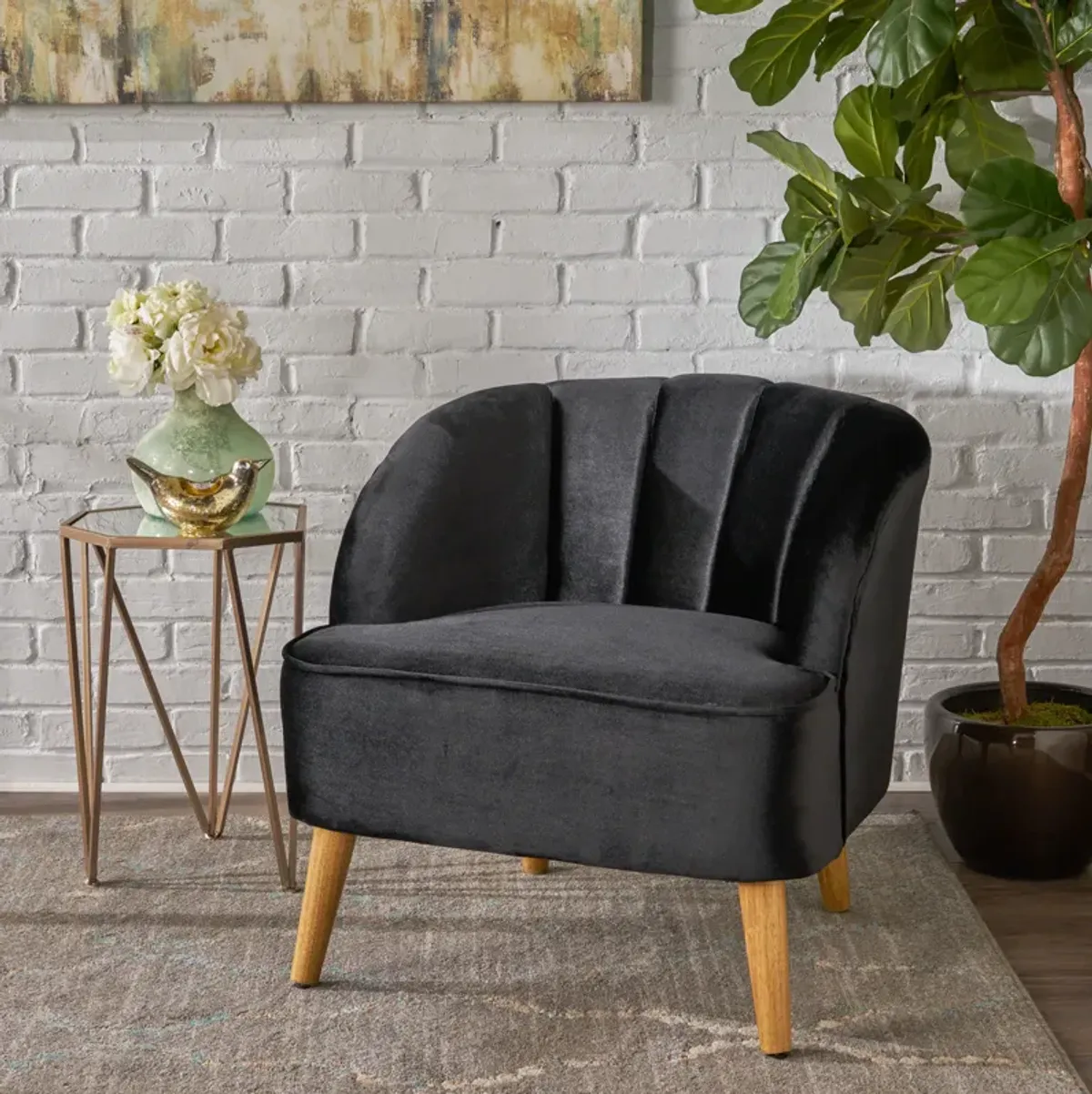 Merax Velvet Upholstery Accent Chair with Wooden Legs