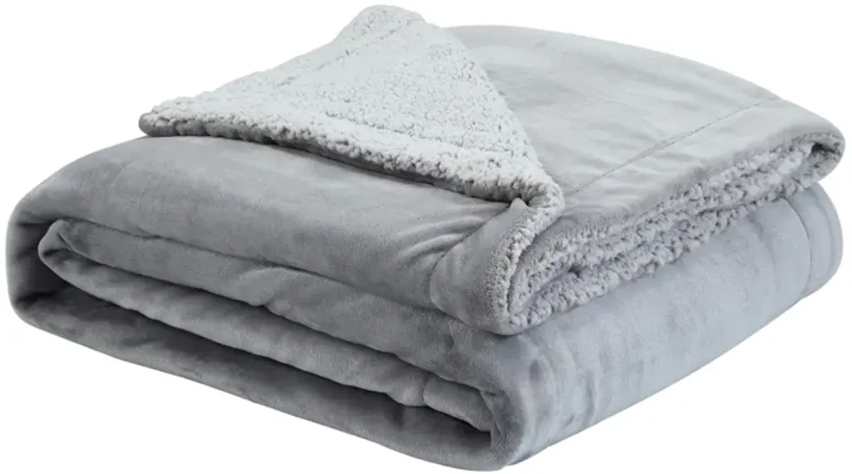 Cozy Tyme Babineaux Flannel Reversible Heathered Sherpa Throw Blanket 60"x80"