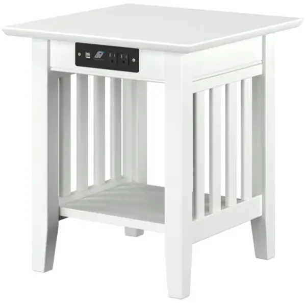 AFI Mission Wood End Table with Charging Station, White