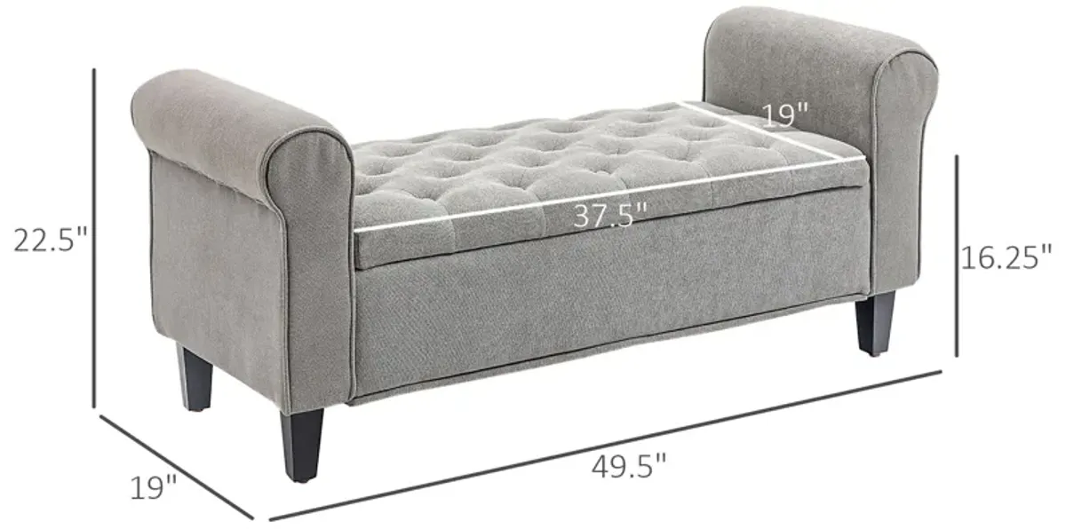 50 Inches Storage Ottoman, End of Bed Bench with Rolled Arms, Wood Legs, Button Tufted Storage Bench