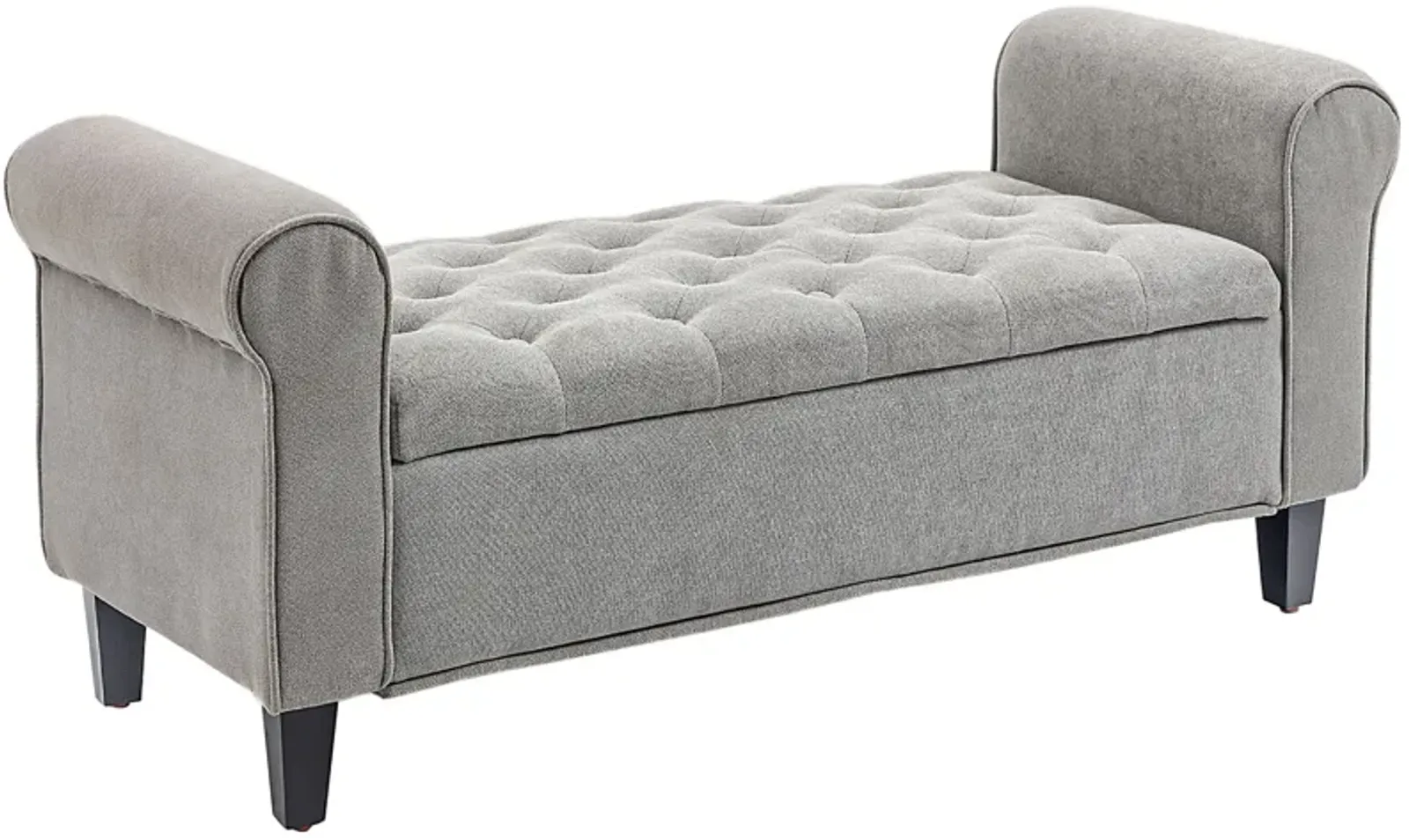 50 Inches Storage Ottoman, End of Bed Bench with Rolled Arms, Wood Legs, Button Tufted Storage Bench