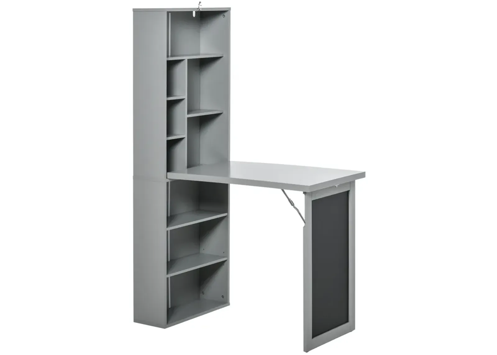 Gray Space-Saving Desk: Wall-Mounted Folding Table with Shelf