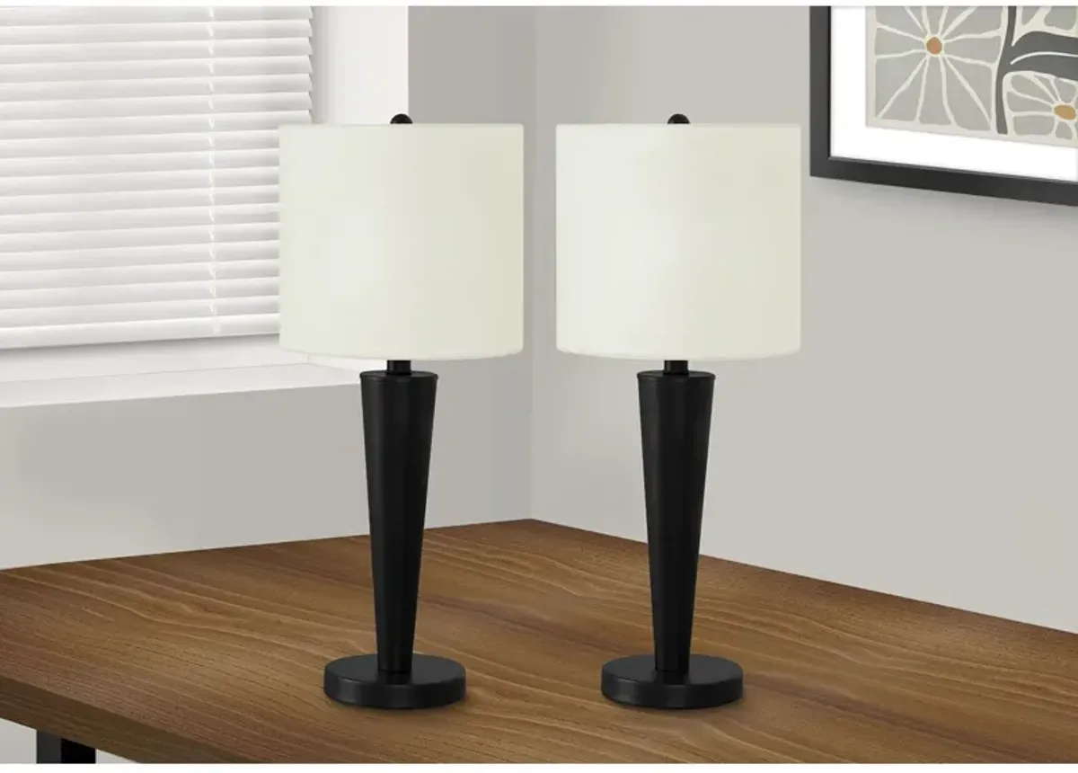 Monarch Specialties I 9643 - Lighting, Set Of 2, 24"H, Table Lamp, Usb Port Included, Black Metal, Ivory / Cream Shade, Contemporary