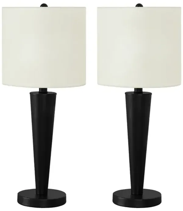 Monarch Specialties I 9643 - Lighting, Set Of 2, 24"H, Table Lamp, Usb Port Included, Black Metal, Ivory / Cream Shade, Contemporary