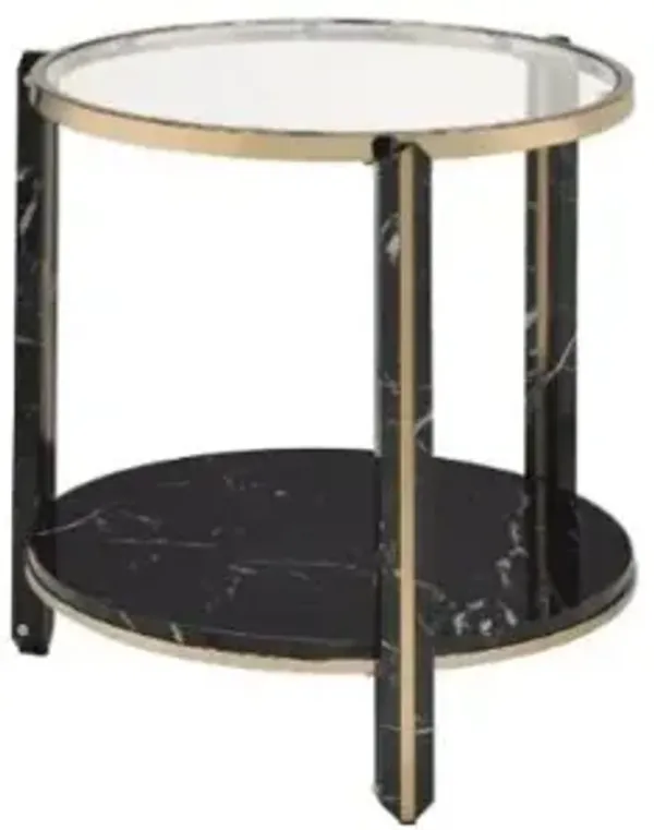 Hivvago 24" Champagne And Clear Glass And Metal Round End Table With Shelf