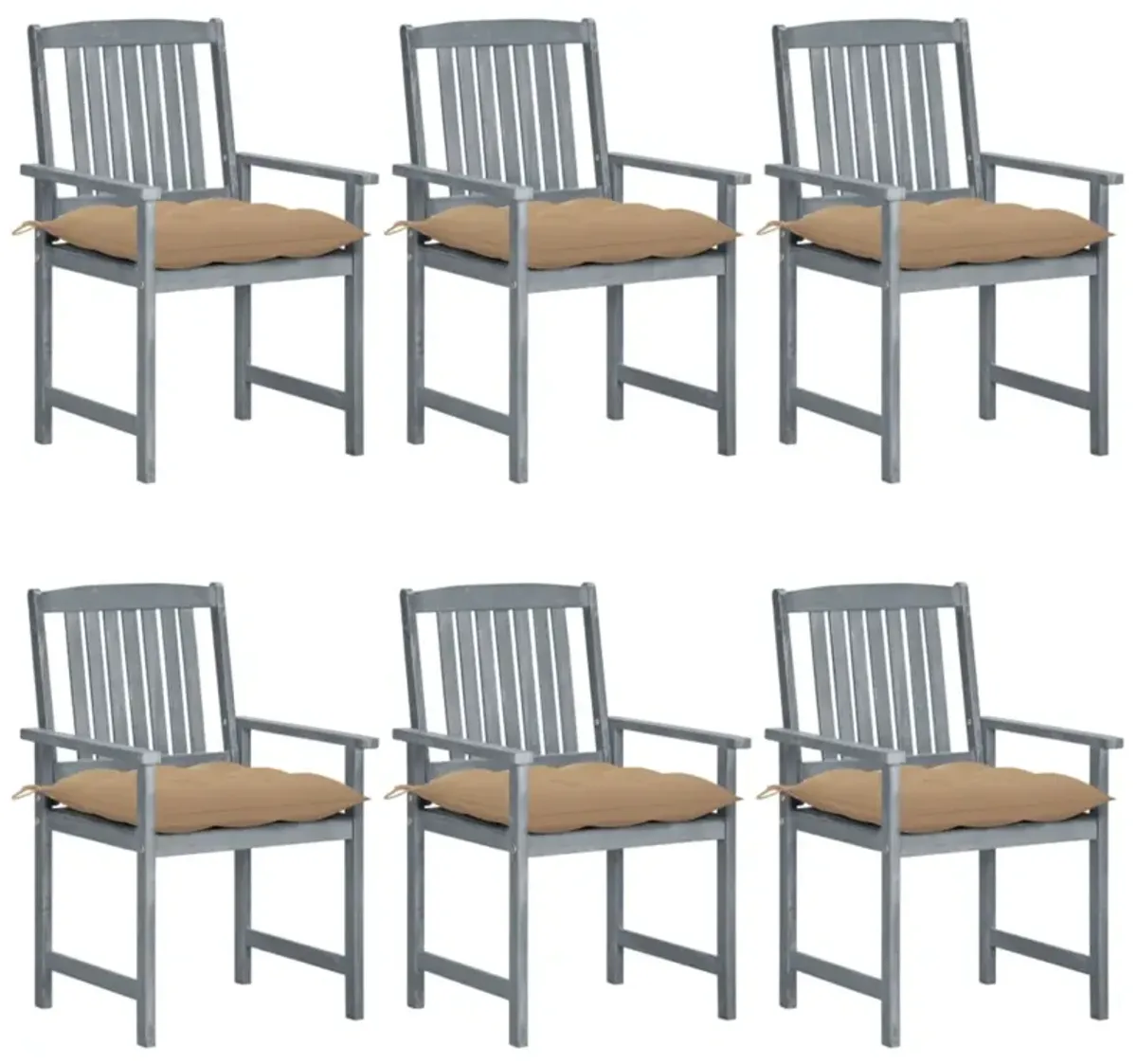 vidaXL Patio Chairs with Cushions 6 pcs Solid Acacia Wood Gray