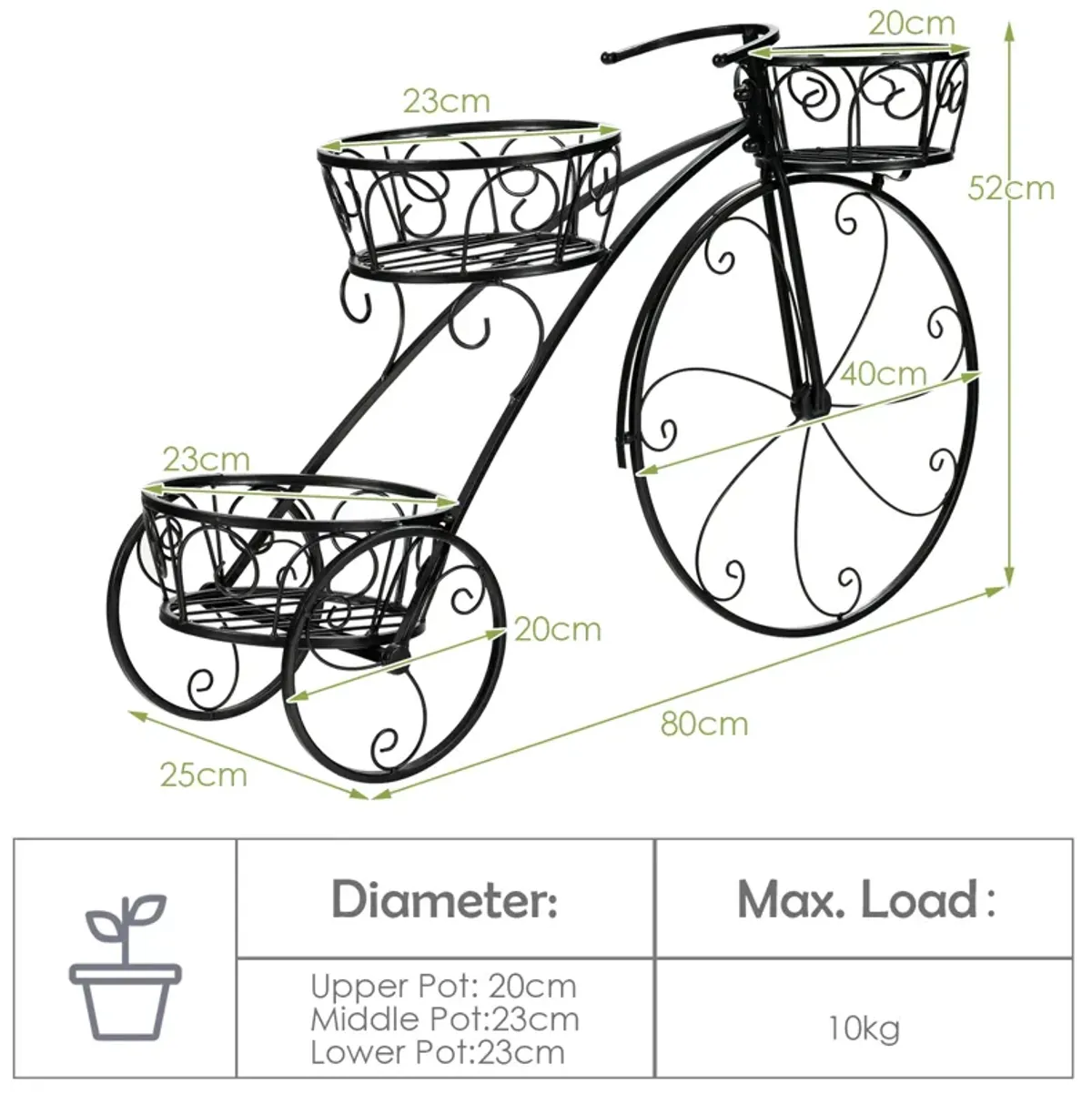 Tricycle Plant Stand Flower Pot Cart Holder in Parisian Style