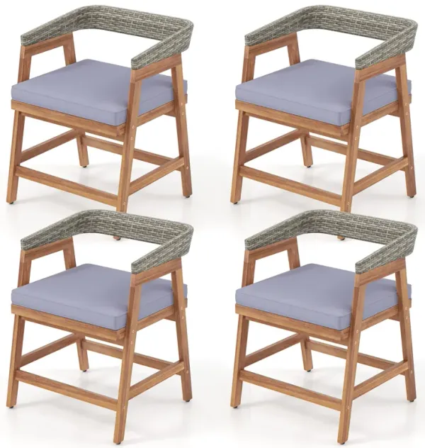 All-Weather Wicker Patio Chairs with Seat Cushions – Set of 4 Acacia Wood