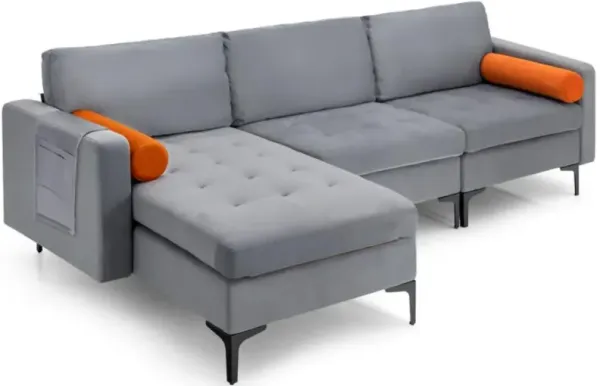 Hivvago Modular L-shaped 3-Seat Sectional Sofa with Reversible Chaise and 2 USB Ports