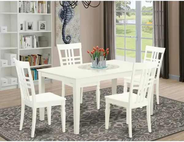 East West Furniture Dining Room Set Linen White, CALG5-LWH-W