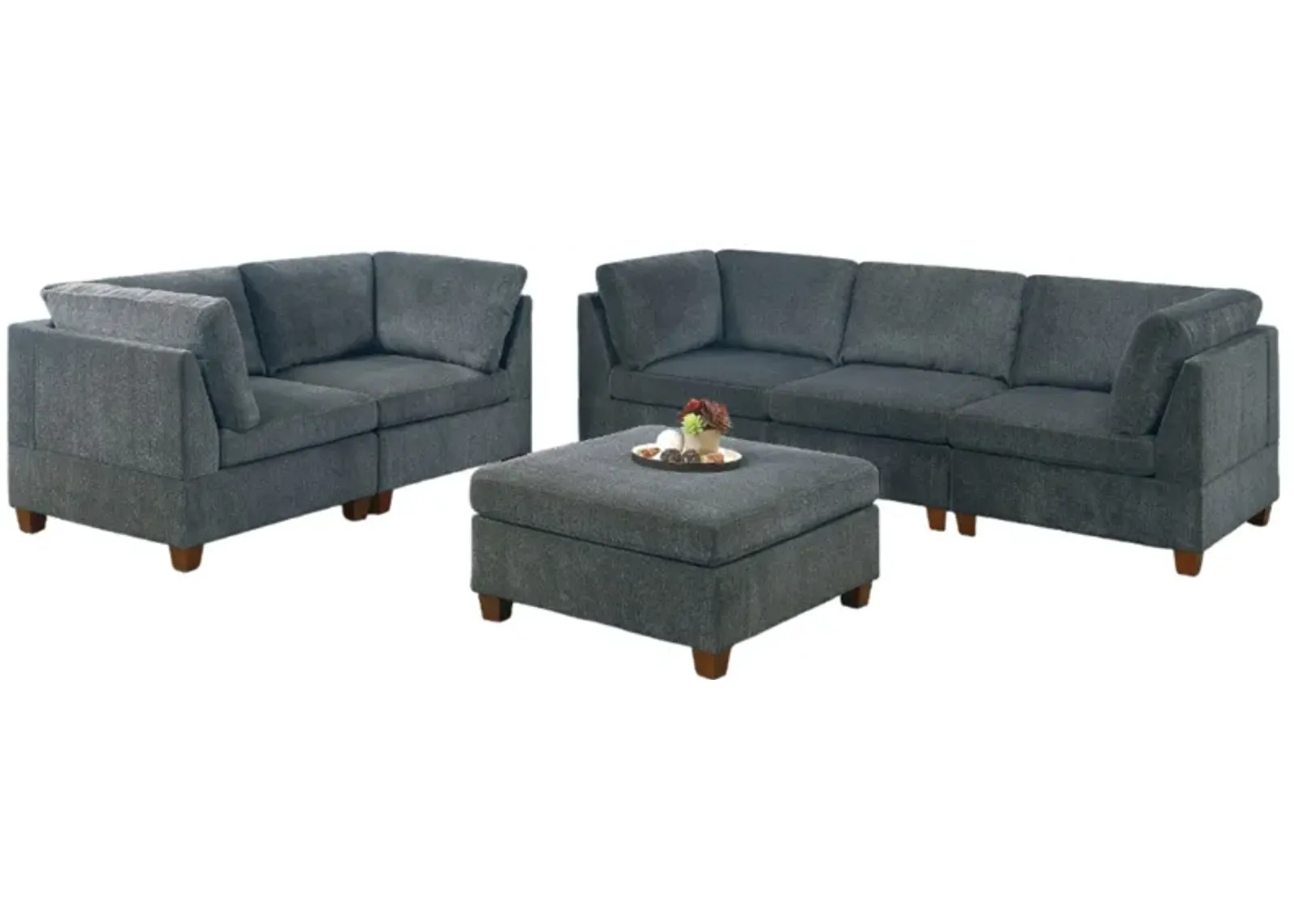 6pc Set Sofa Loveseat Modern Couch Chenille Modular Sectional with Ottoman