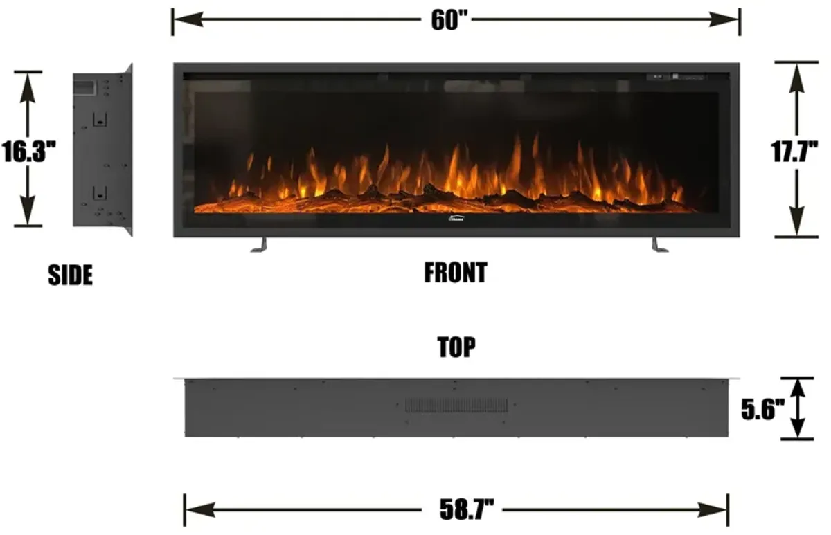 60 in. Recessed Wall-Mounted Freestanding Multifunction Electric Fireplace