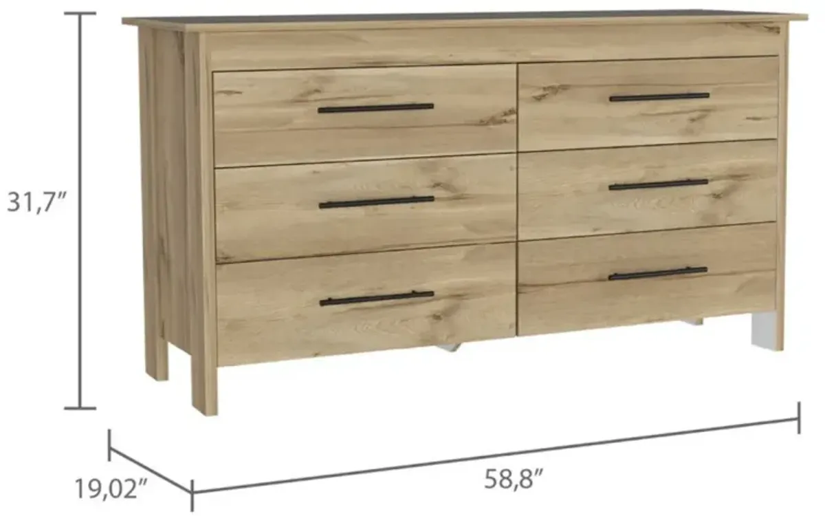 Southington 6-Drawer Rectangle Dresser Light Oak And White